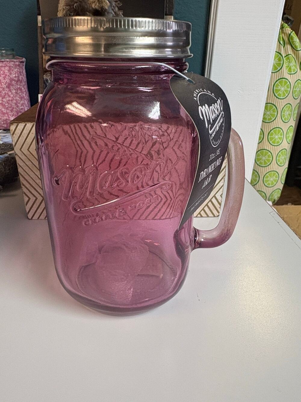 32oz Pink Tinted Mason Jar NWT